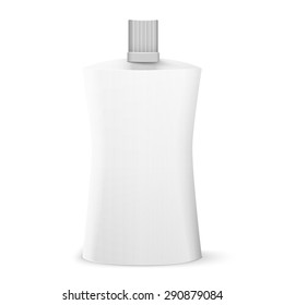 Cosmetic Or Hygiene Grayscale White Gray Chrome Lid Plastic Bottle Of Gel, Liquid Soap, Lotion, Cream, Shampoo