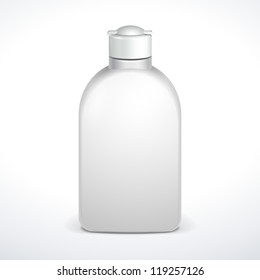 Cosmetic Or Hygiene Grayscale White Plastic Bottle Of Gel, Liquid Soap, Lotion, Cream, Shampoo. Ready For Your Design. Illustration Isolated On White Background. Vector EPS10