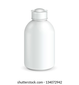 Cosmetic Or Hygiene Grayscale White Plastic Bottle Of Gel, Liquid Soap, Lotion, Cream, Shampoo. Ready For Your Design. Illustration Isolated On White Background. Vector EPS10