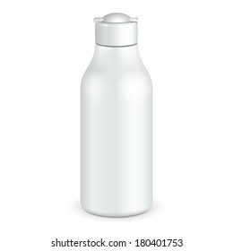 Cosmetic Or Hygiene Grayscale White Plastic Bottle Of Gel, Liquid Soap, Lotion, Cream, Shampoo. Ready For Your Design. Illustration Isolated On White Background. Vector EPS10 