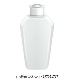 Cosmetic Or Hygiene Grayscale White Plastic Bottle Of Gel, Liquid Soap, Lotion, Cream, Shampoo. Ready For Your Design. Illustration Isolated On White Background. Vector EPS10