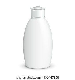 Cosmetic, Hygiene, Medical Grayscale White Plastic Bottle Of Gel, Liquid Soap, Lotion, Cream, Shampoo. Ready For Your Design. Illustration Isolated On White Background. Vector EPS10 