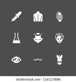 cosmetic icon. 9 cosmetic set with beaker, bomb, eye and neck vector icons for web and mobile app