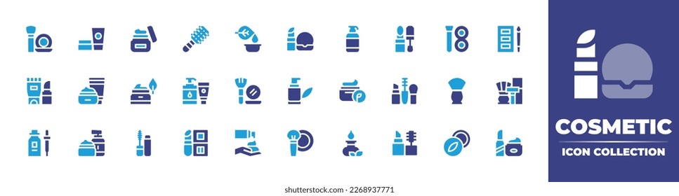 Cosmetic icon collection. Duotone color. Vector illustration. Containing makeup, cosmetics, skin care, hair brushes, beauty, contouring, cream, foundation, make up, mascara, cosmetic, argan oil.
