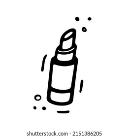 Cosmetic Icon. Lipstick in doodle style. Woman stuff, eco girls accessory concept. Vector hand drawn flat illustration isolated on white.