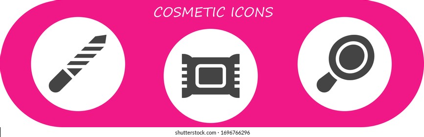 conjunto de iconos cosméticos. 3 iconos cosméticos rellenos.  Iconos modernos sencillos, como: Archivo Nail, quitador Makeup, espejo Hand