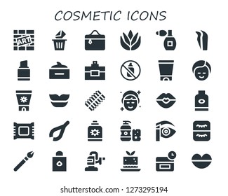  Cosmetic Icon Set. 30 Filled Cosmetic Icons. Simple Modern Icons About  - Graffiti, Removed, Cosmetics, Aloe Vera, Perfume, Tweezers, Lipstick, Hair Mask, Aerosol, Gel, Makeup