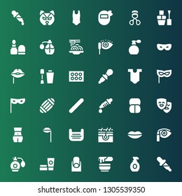 cosmetic icon set. Collection of 36 filled cosmetic icons included Dropper, Lotion, Wax, Nails, Cosmetics, Perfume, Eye shadow, Lips, Skin, Mask, Body, Masks, Makeup, Nail file