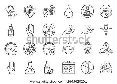 Cosmetic Icon Set Featuring Vegan and Natural Symbols for Beauty and Skincare Products