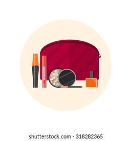 Cosmetic icon set. Flat design style modern vector illustration. Isolated on stylish color background.