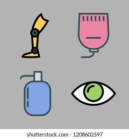cosmetic icon set. vector set about gel, prothesis, liquid soap and eye icons set.
