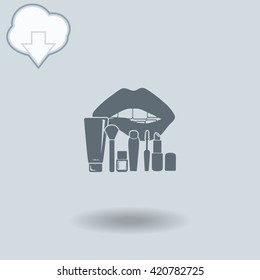 Cosmetic icon with shadow. Cloud of download with arrow.