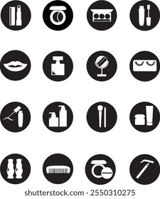 A cosmetic icon typically refers to a symbol or graphic representation used to depict beauty products, cosmetics, or skincare items. These icons are often used in app interface. Vector cosmetic icons.