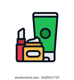 Cosmetic Icon Vector for Beauty and Makeup Products. Skincare and fashion item design for shopping and salon. Filled Line Icon