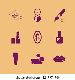 cosmetic icon. cosmetic vector icons set nail polish, pocket mirror, soap and lips