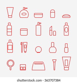 Cosmetic icons set. Cosmetic icons isolated on background. Flat line style vector illustration. 