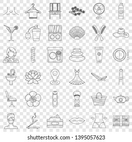 Cosmetic icons set. Outline style of 36 cosmetic vector icons for web for any design