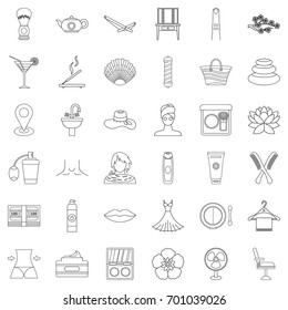 Cosmetic icons set. Outline style of 36 cosmetic vector icons for web isolated on white background