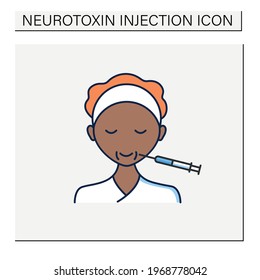 Cosmetic injection color icon.Face lifting.Smile.Form correction. Rejuvenation. Full syringe. Beauty cosmetic procedure.Isolated vector illustration