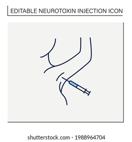 Cosmetic injection line icon. Injection into armpits. Surgery. Full syringe. Beauty cosmetic procedure concept. . .Isolated vector illustration.Editable stroke svg