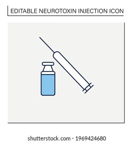 Cosmetic injection line icon. Medicine vial and syringe. Full vial. Beauty injections. Cosmetic procedure concept. Isolated vector illustration.Editable stroke