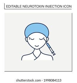 Cosmetic injection line icon.Injection into corners of eyes. Eyes lifting.Rejuvenation. Beauty cosmetic procedure.Isolated vector illustration.Editable stroke