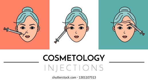 Cosmetic injections. Infographics. Vector flat illustration with place for text. Mesotherapy, rejuvenation.