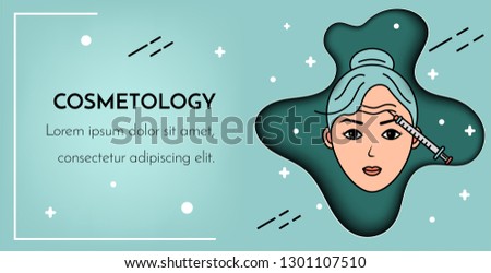 Cosmetic injections. Vector layer effect cut out of paper illustration with place for text. Mesotherapy, rejuvenation.