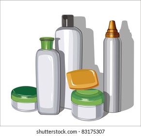 Cosmetic items collection on white background