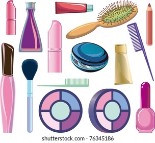 cosmetic items, manicure and makeup.