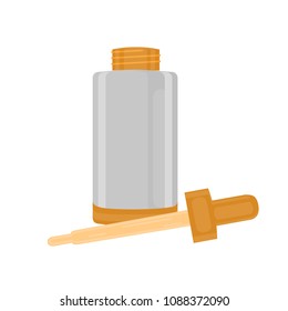 Cosmetic Jar or Bottle with Dropper. Flat Icon Isolated on White Background. Vector Illustration.