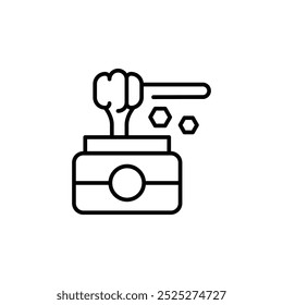 Cosmetic jar with honey dipper icon. Simple cosmetic jar with honey dipper icon for social media, app, and web design. Vector illustration