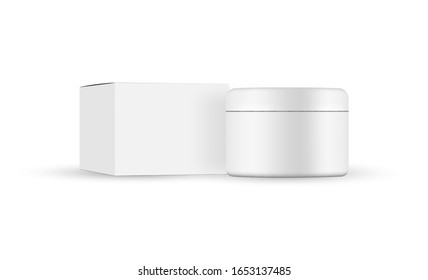 Frasco cosmético con caja de embalaje aislado sobre fondo blanco. Ilustración del vector