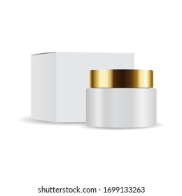 Cosmetic jar with packaging box mockup. Cosmetic package for cream. cosmetic package icon empty tubes on white background vector illustration.