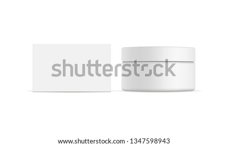 Cosmetic jar with packaging box mockup isolated on white background - front view. Vector illustration