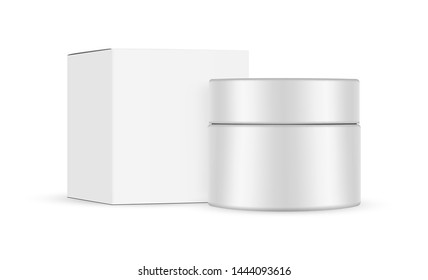 Cosmetic jar and square box mockup, isolated on white background. Vector illustration