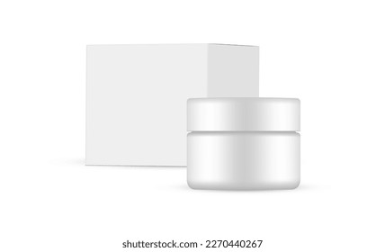 Cosmetic Jar and Square Packing Box Mockup, Isolated on White Background. Vector Illustration