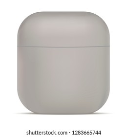 Cosmetic Jar. Square Round Corner Container Mockup. Plastic Face Cream Package. Body Butter Product. Makeup Creme or Powder Packaging. Vector Medical Product Canister Blank.