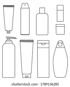 Cosmetic jars - linear style icon set. Set of cosmetic icons on a white background.