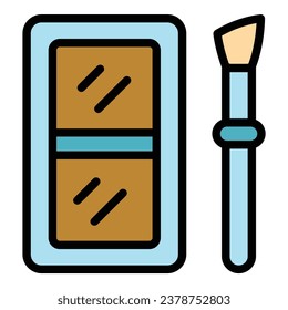 Cosmetic kit icon outline vector. Makeup brush. Eye tool color flat