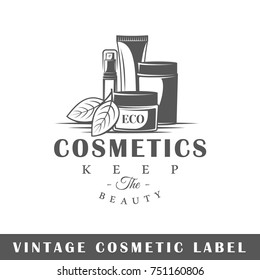 Cosmetic label isolated on white background. Design element. Template for logo, signage, branding design. Vector illustration