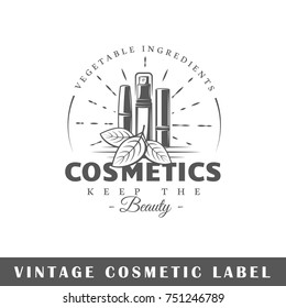 Cosmetic label isolated on white background. Design element. Template for logo, signage, branding design. Vector illustration