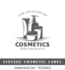 Cosmetic label isolated on white background. Design element. Template for logo, signage, branding design. Vector illustration