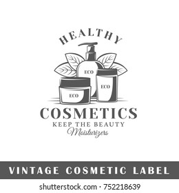 Cosmetic label isolated on white background. Design element. Template for logo, signage, branding design. Vector illustration