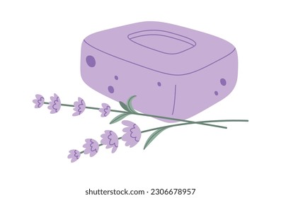 Cosmetic Lavender Soap With Lavender Flowers Vector Illustration