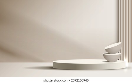 Cosmetic light brown background and premium podium display for product presentation branding and packaging presentation. studio stage with shadow of background. vector design.