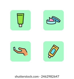 Cosmetic line icon set. Hand cream, facial cream, tubes for cosmetic products. Skin care concept. Vector illustration for web design