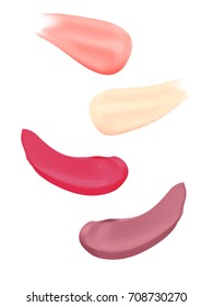 Cosmetic  lipstick smear strokes isolated on white background Vector Illustration.  Make Up.