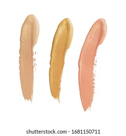 Cosmetic liquid foundation cream smudge smear strokes. Make up smear isolated on white background. Acrylic or oil brushstrokes