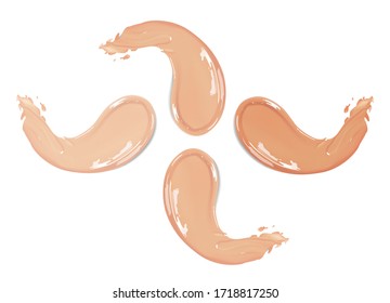 Cosmetic liquid foundation cream smudge smear strokes. Make up smear isolated on white background.
